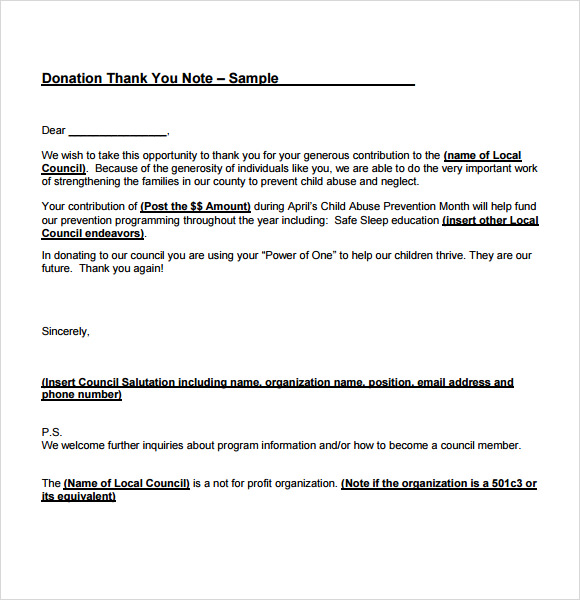 Sample Thank You Notes For Donations 7 Documents In PDF Word