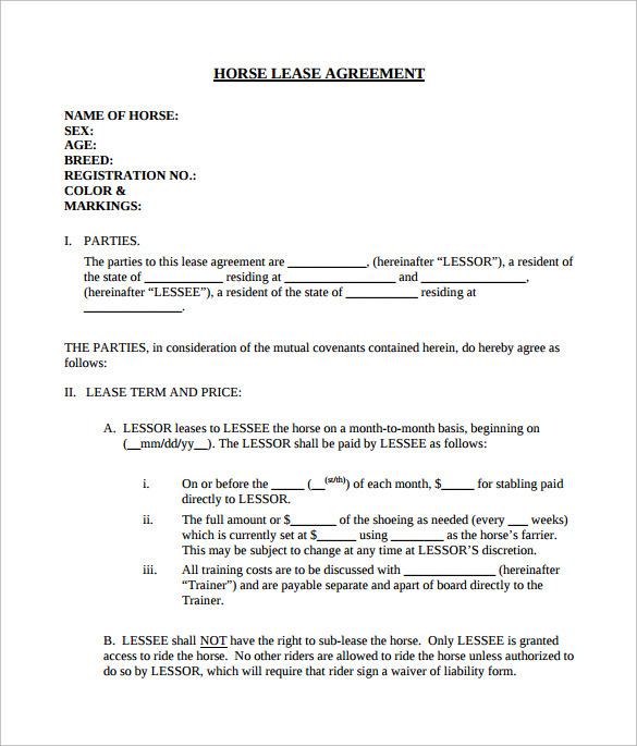 Simple Horse Lease Agreement