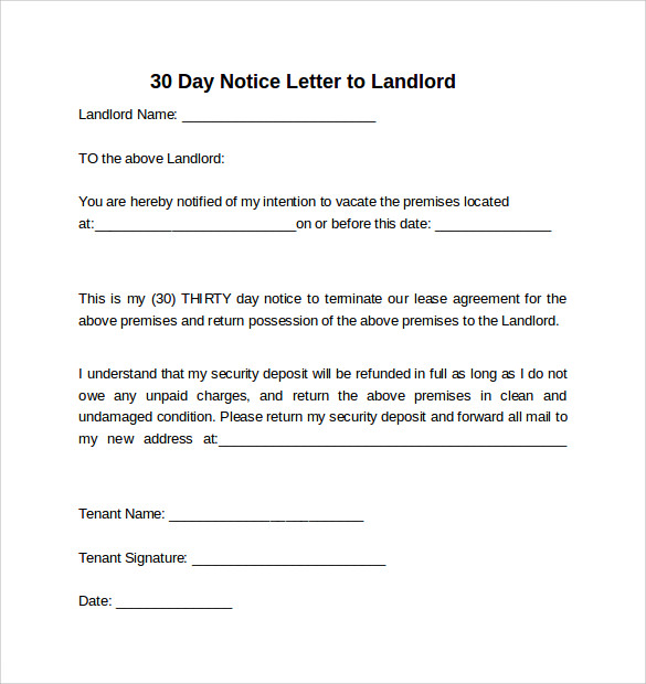 30 Days Notice Letter to Landlord 7+ Download Free Documents in Word