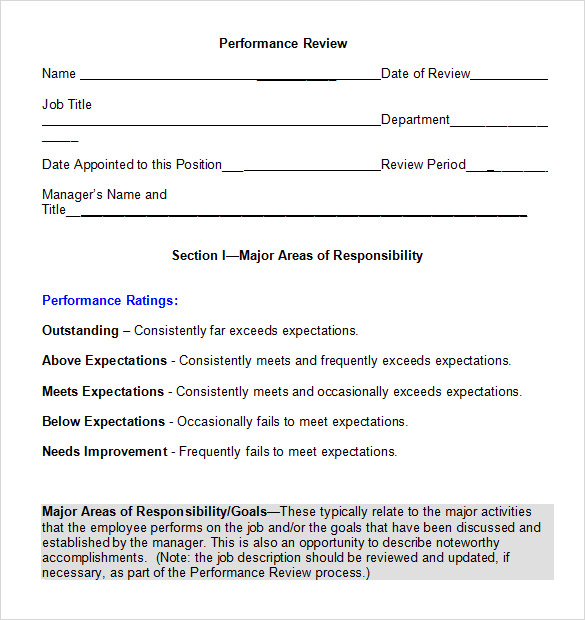 Performance Review Template 7 Download Documents In PDF Word 