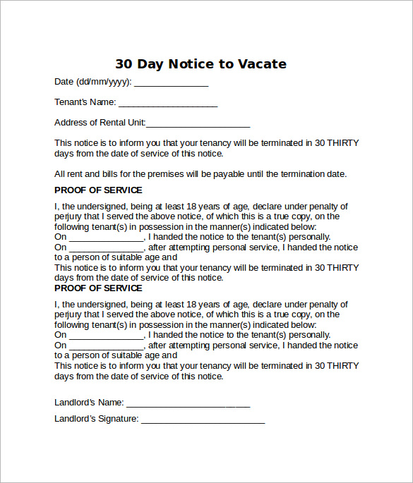 Day Notice Of Intent To Vacate In Word And Pdf Formats Images And