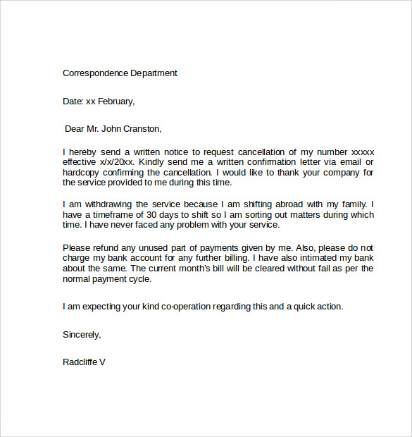 Sample Of Cancellation Letter For Membership