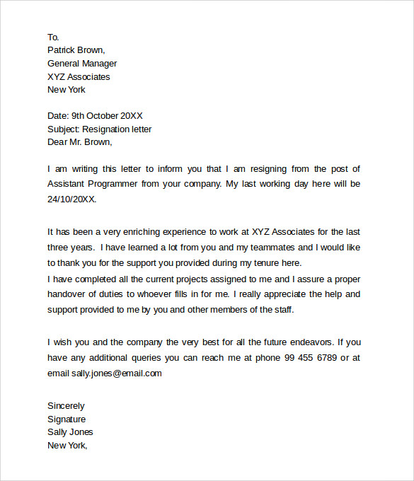 Resignation Letters 2 Week Notice 8 Download Free Documents In Pdf Word Sample Templates 8071