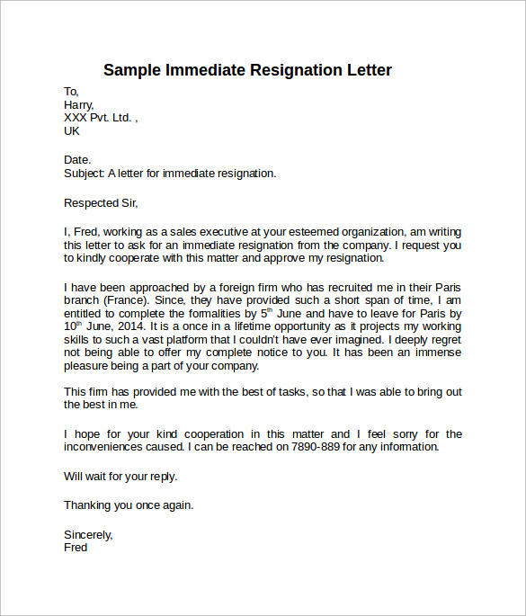 Sample Resignation Letter Short Notice - 6+ Free Documents ...