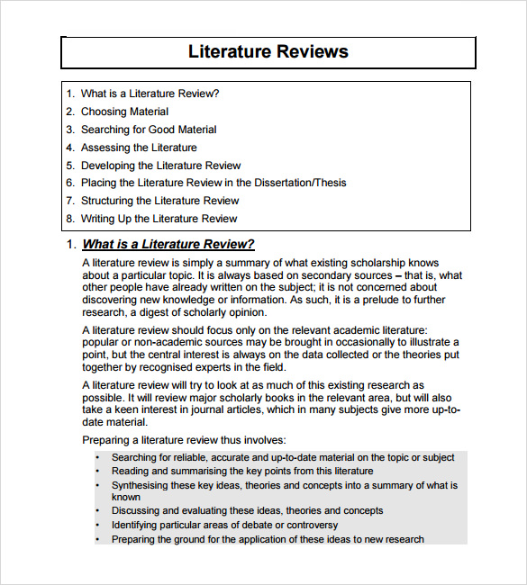 Free sample literature review