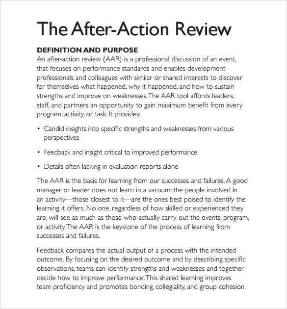 Sample After Action Review Template 7+ Documents in PDF , Word