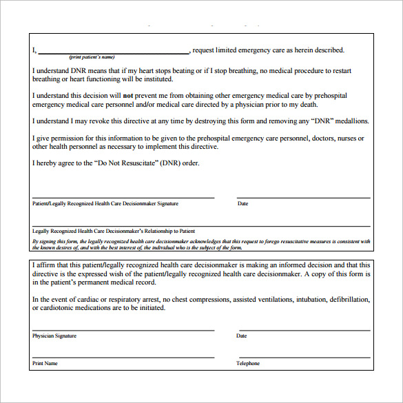 Free Do Not Resuscitate Forms In Pdf Ms Word