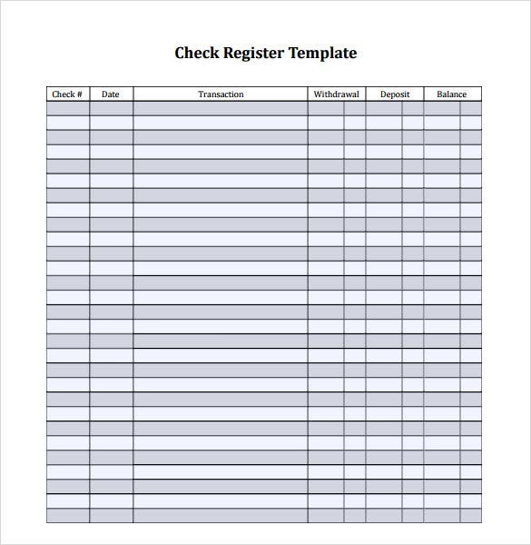 Sample Check Register Template 7  Documents in PDF Word