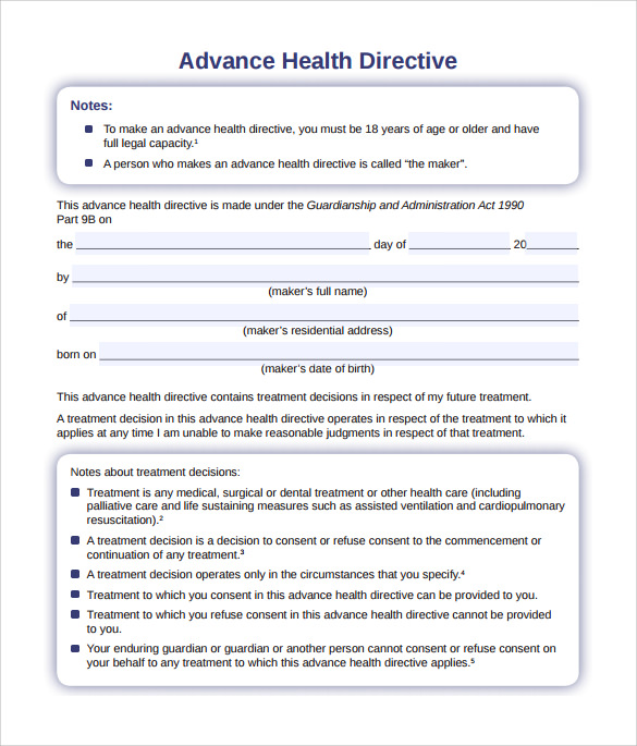 Advance Directive Form 9  Download Free Documents in PDF