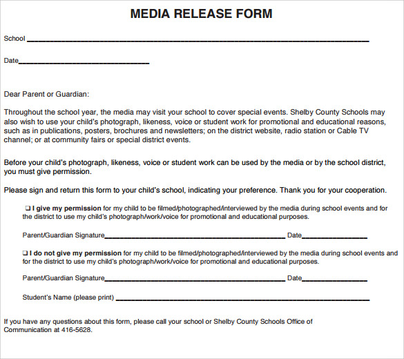 media release form template media release form