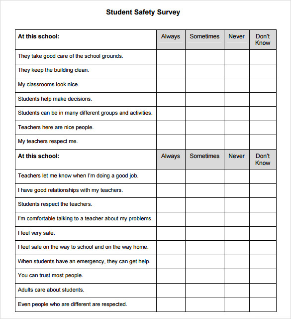 Free Student Survey Template Printable Templates