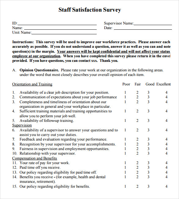 Employee Satisfaction Survey Templates – 7 Samples , Examples , Format