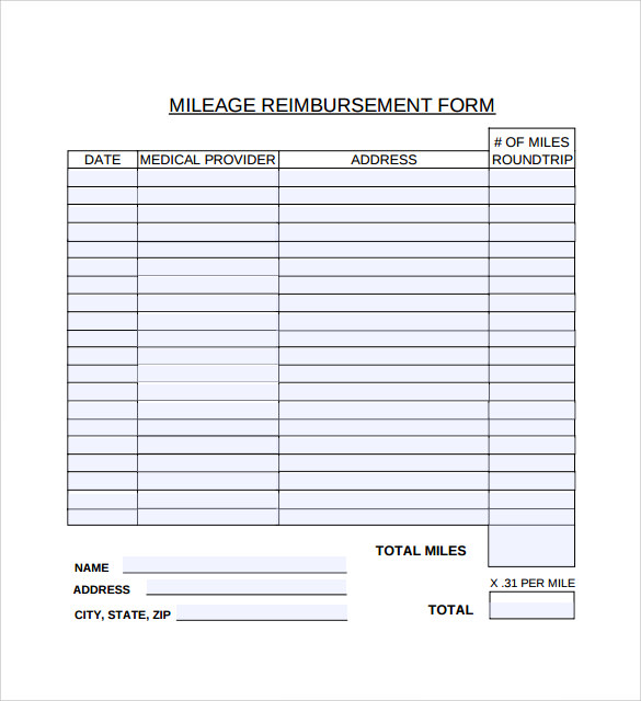 Free Mileage Reimbursement Form Template