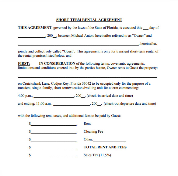 Sample Short Term Rental Agreement 8+ Free Documents In PDF, Word