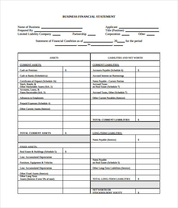 Sample Business Financial Statement Form - 9+ Download Free Documents