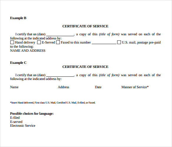 Certificate Of Service Template Free