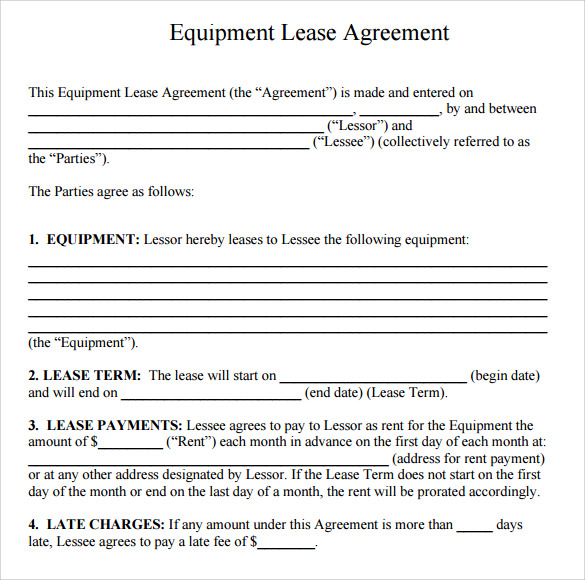 Printable Equipment Rental Agreement Template - Printable Templates