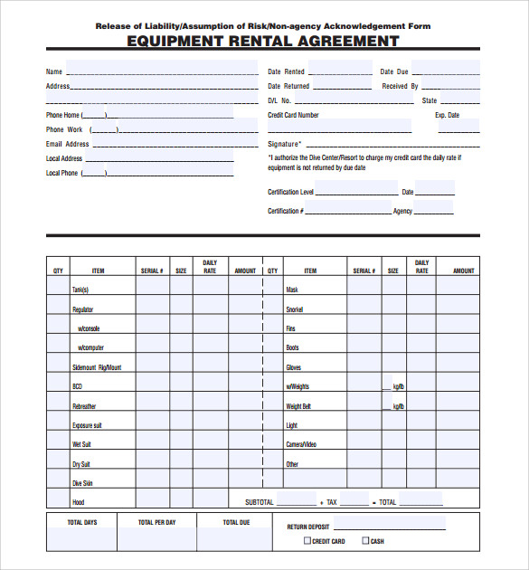 Sample Equipment Rental Agreement Template 9+ Free Documents in PDF, Word