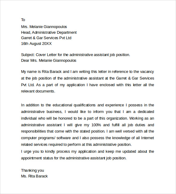 Cover letter for executive secretary job