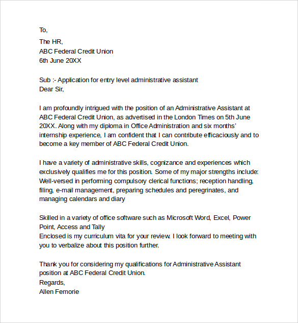 Sample Administrative Assistant Cover Letter Template 8