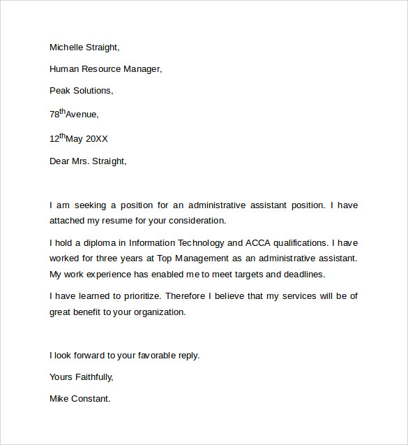 Sample Administrative Assistant Cover Letter Template 8