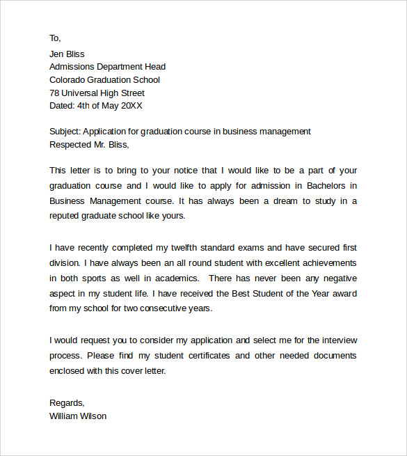 Cover letter for application to phd