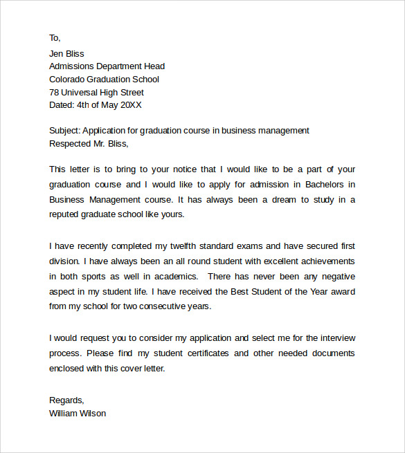 Cover letter for masters admission