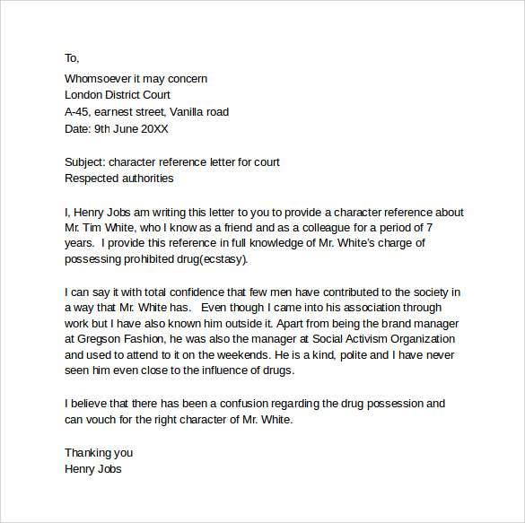 Character Letter For Court Templates 8  Download Free Documents in