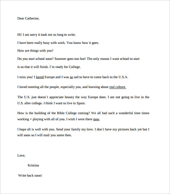 Friendly Letter Sample Format