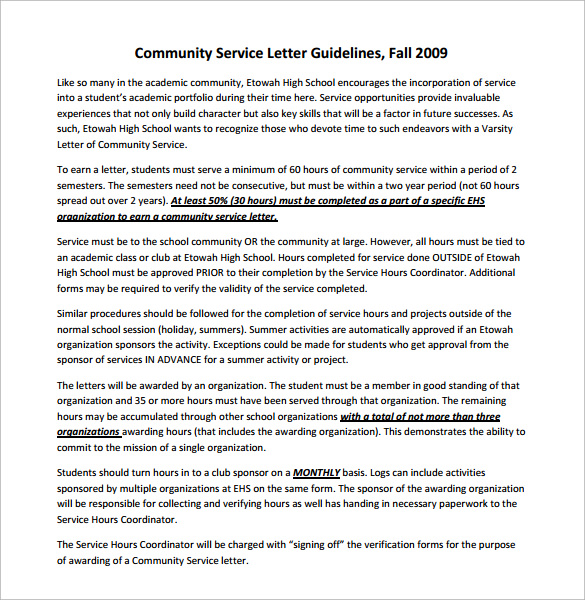 Community Service Letter 7+ Download Free Documents in PDF , Word