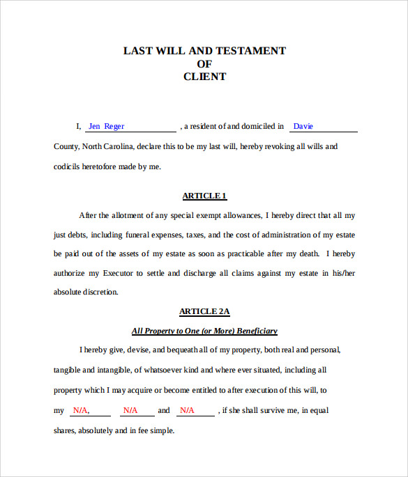 Last Will And Testament Free Printable 7714