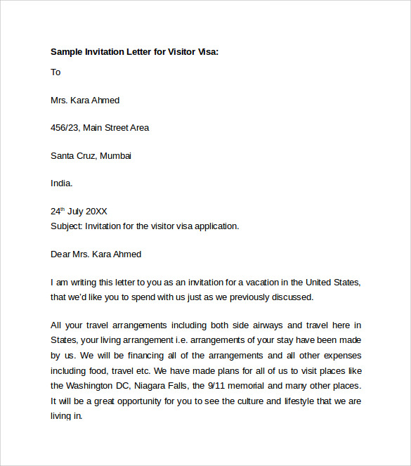 Invitation letter sample canada visa sample invitation