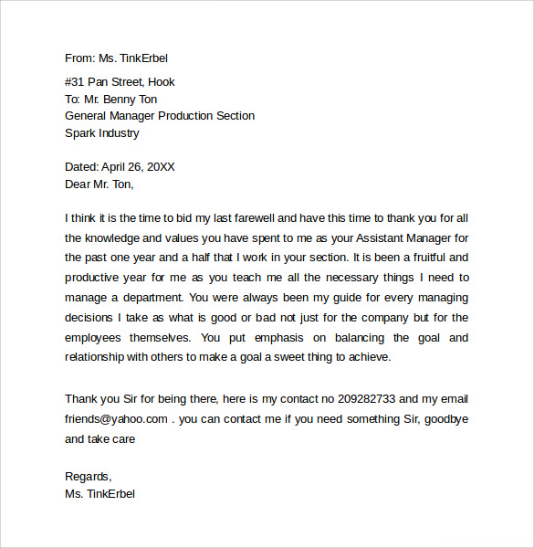 Sample Farewell Letters To Coworkers Documents In Word Pdf