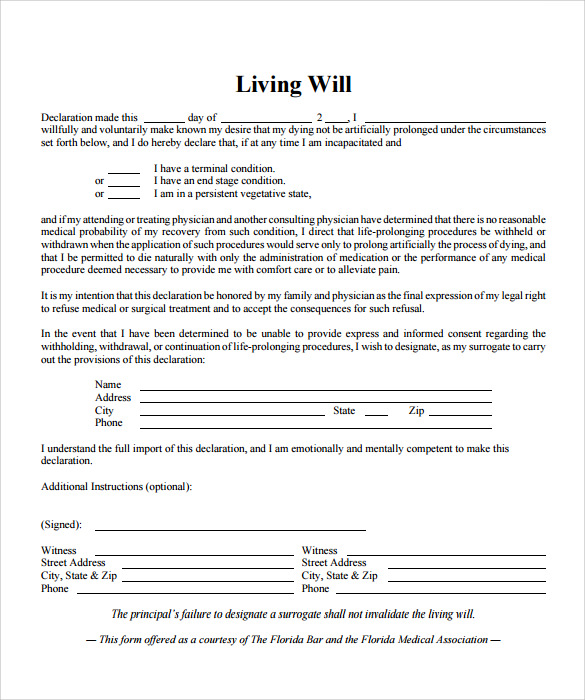 Living Will Template 7  Free Samples Examples Format