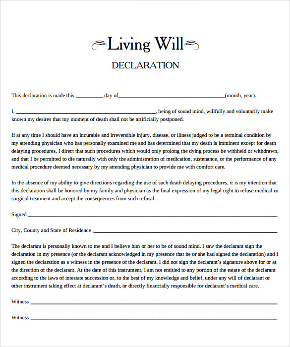 Living Will Template 7+ Free Samples , Examples & Format