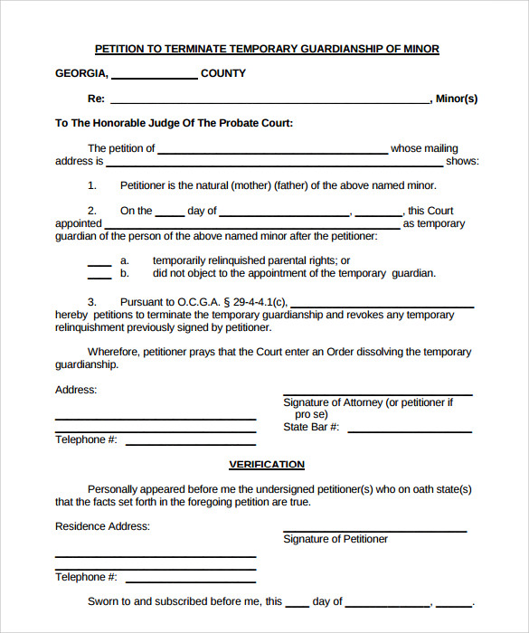 Temporary Guardianship Form Sample