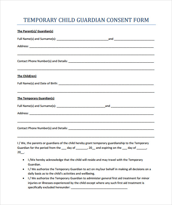 Pdf Printable Temporary Guardianship Form Printable Forms Free Online 