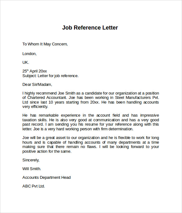 Job Reference Letter 7 Free Samples Examples Formats