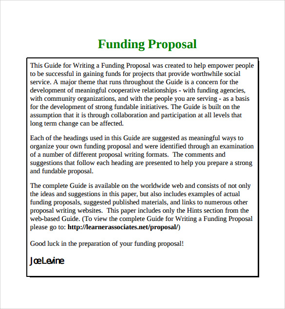 Business Plan Section 8: Funding Request