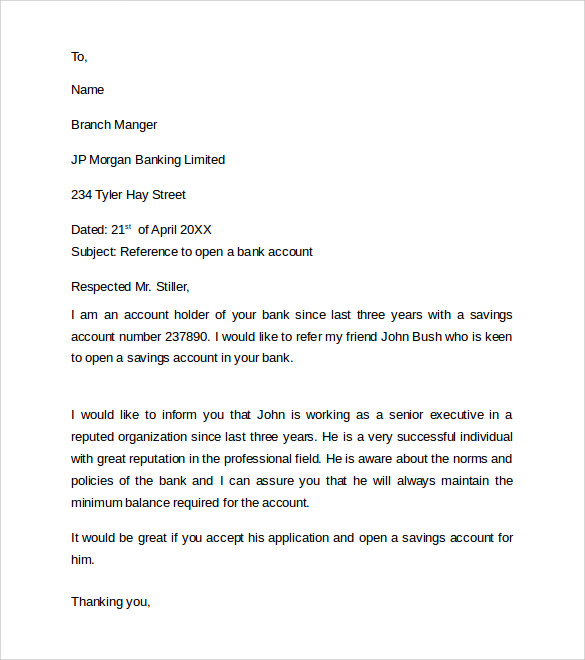 application letter for bank reference