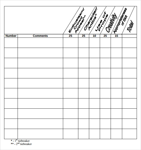 Sample Cheer Leading Tryout Score Sheet Samples Examples Format 7