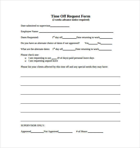 Time Off Request Form Template Download