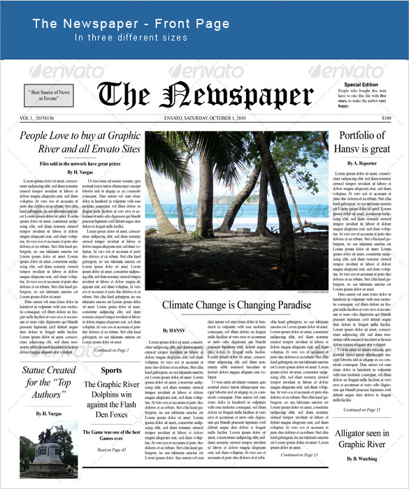 Sample Newspaper Front Page Template 6  Documents in PDF PSD