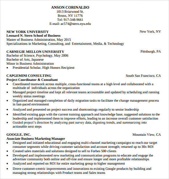 consultant resume template 7 free samples examples