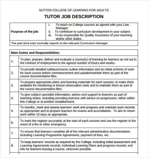 Sample Tutor Resume Template 7+ Free Sample , Examples , Formats