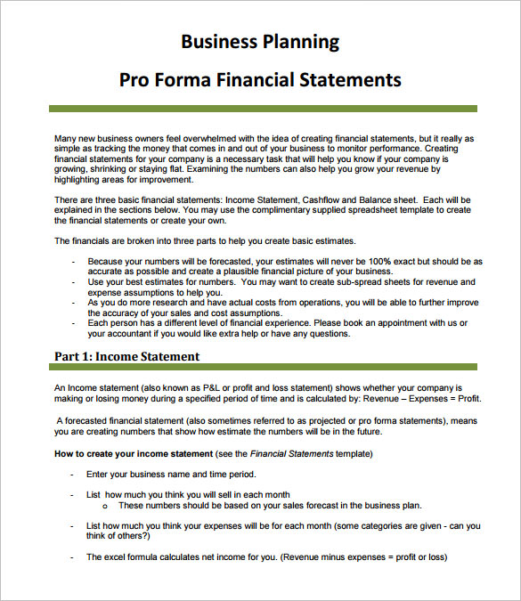 Free business plan pro forma income