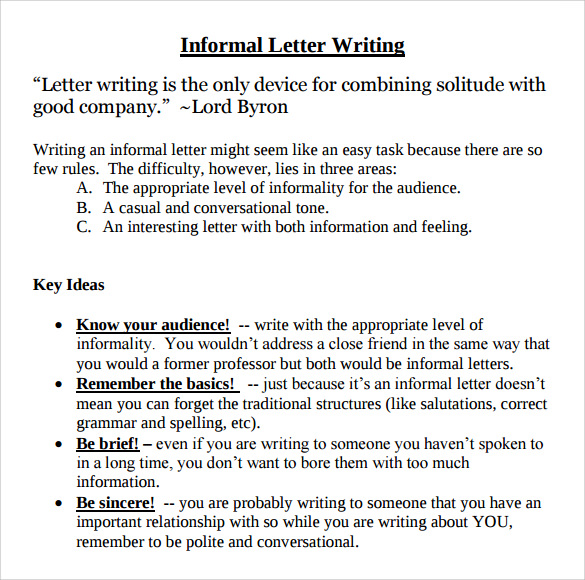 How To Write Informal Letter Format