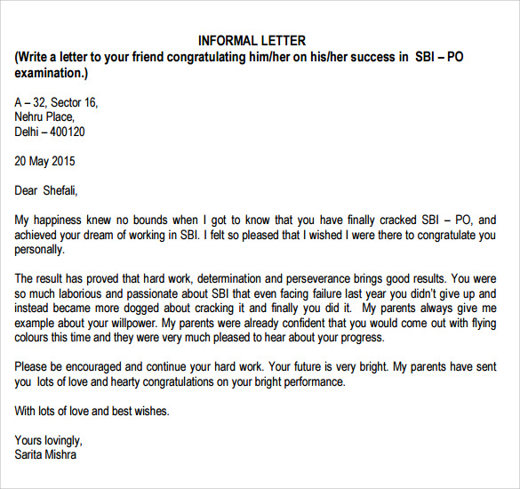 Informal Letter Format - 7+ Free Samples , Examples , Format