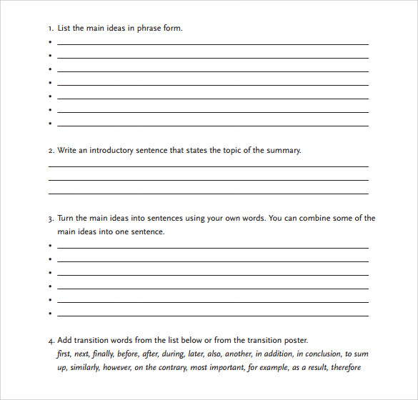 Free Printable Chapter Summary Template Printable Templates