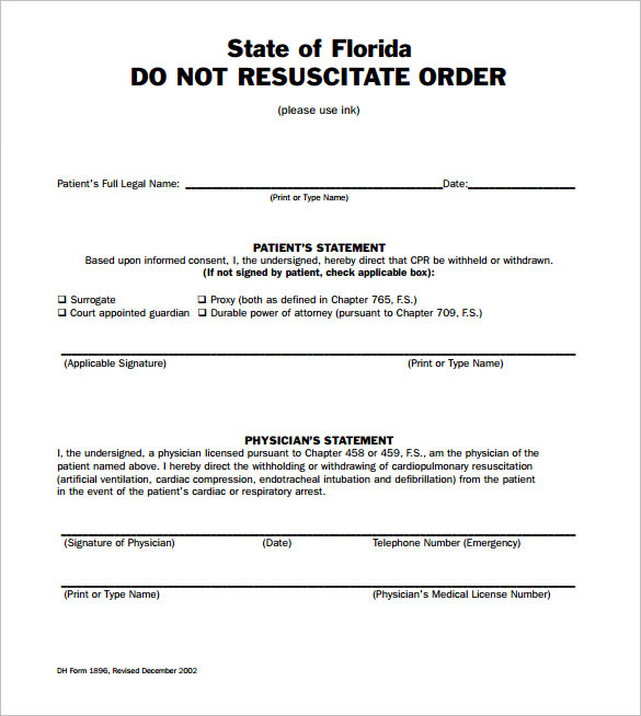 Free Printable Do Not Resuscitate Form Printable Forms Free Online